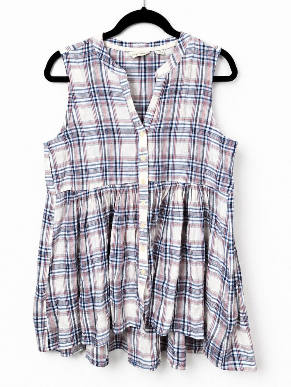 Anthropologie Tylho Leonora Peplum Tank Plaid Cotton Babydoll Top Small